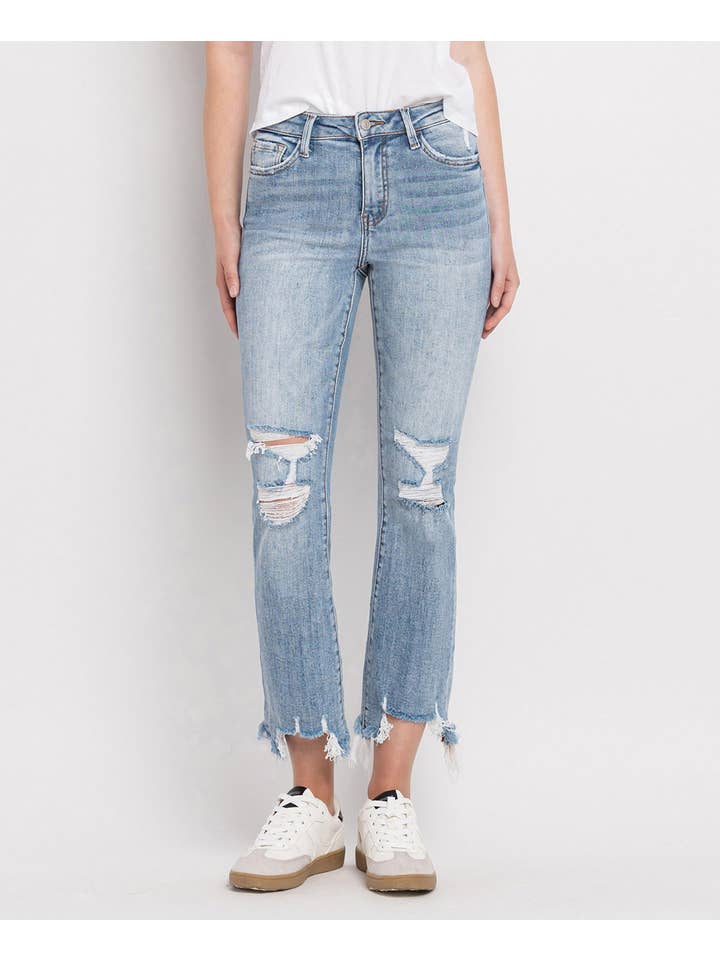 Handy HIGH RISE LIGHT WASH CROP FLARE JEANS LV1003 for wholesale on Faire