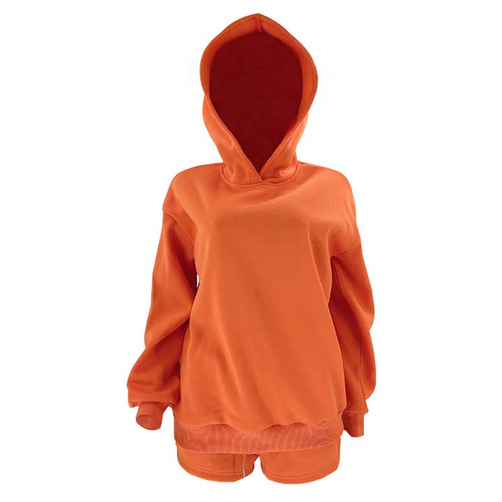 HIDDENBRAND - Wholesale Lounge Set - Women's - Oversized hooded sweatshirt and short 2 piece set outfits5