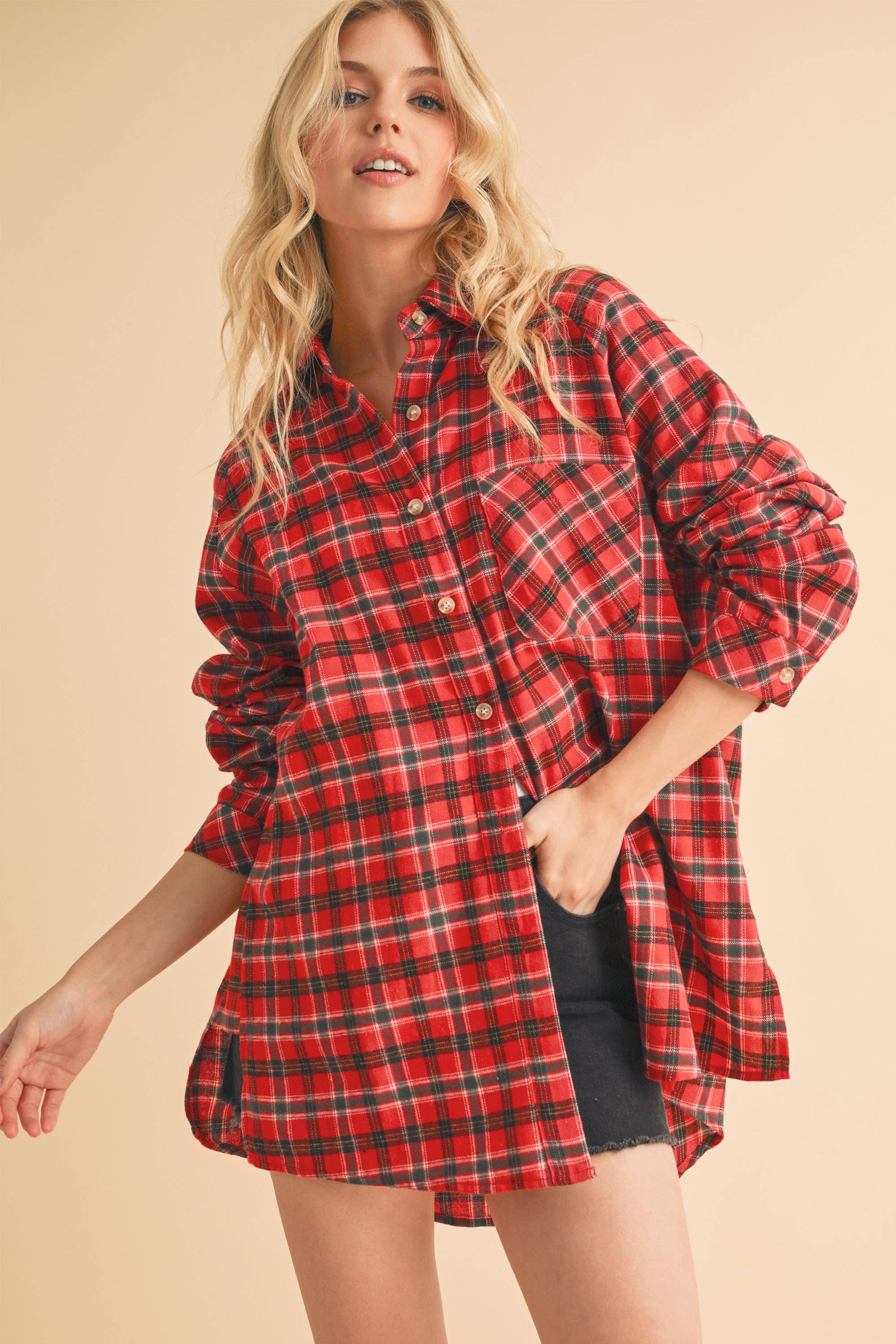 AEMI + CO – Camisa com botões no colarinho – Mulher por atacado – Camisa Flanela Xadrez Abri28