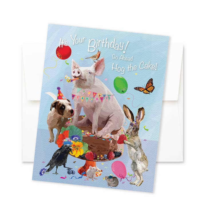 The Red Barn Press – Großhandel Geburtstagskarten – Geburtstagskarte | Hog the Cake Animal Party