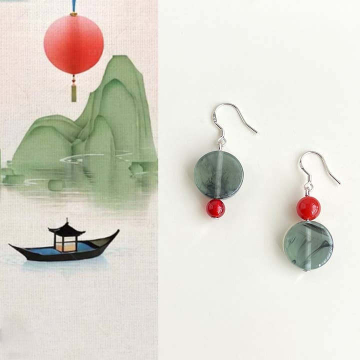 Ink Painting Jade Earrings for wholesale by Bright MacMing