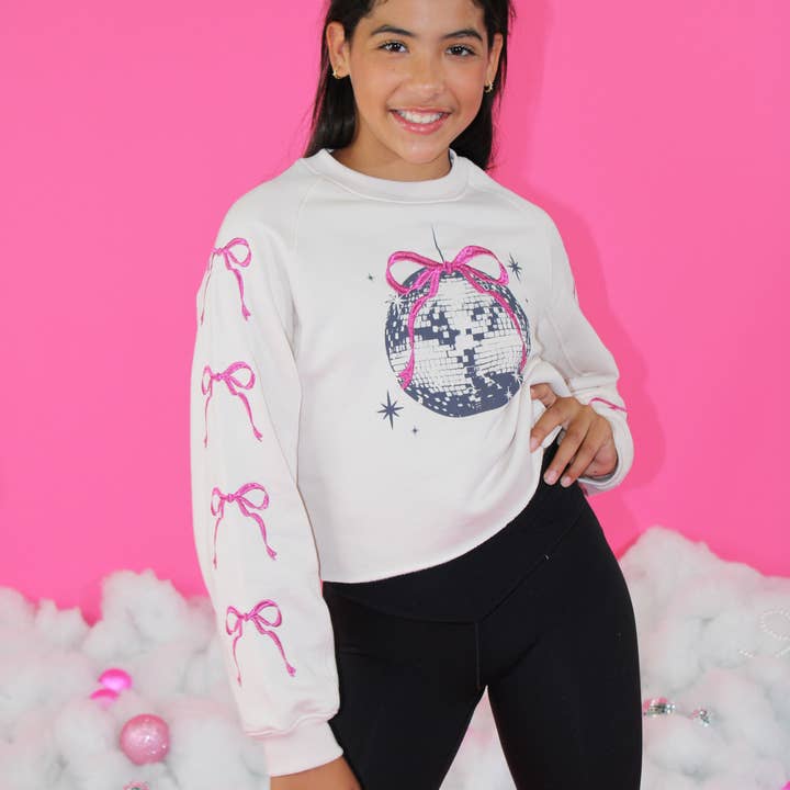 Felpa con fiocchi ricamati e palla da discoteca - RAGAZZE ADOLESCENTI per la vendita all'ingrosso da parte di Paper Flower