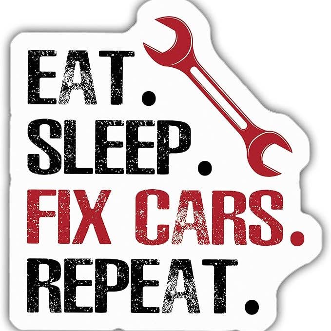Autocollant Eat Sleep Fix à répétition pour voiture pour mécanicien pour la vente par Lyrical River Designs