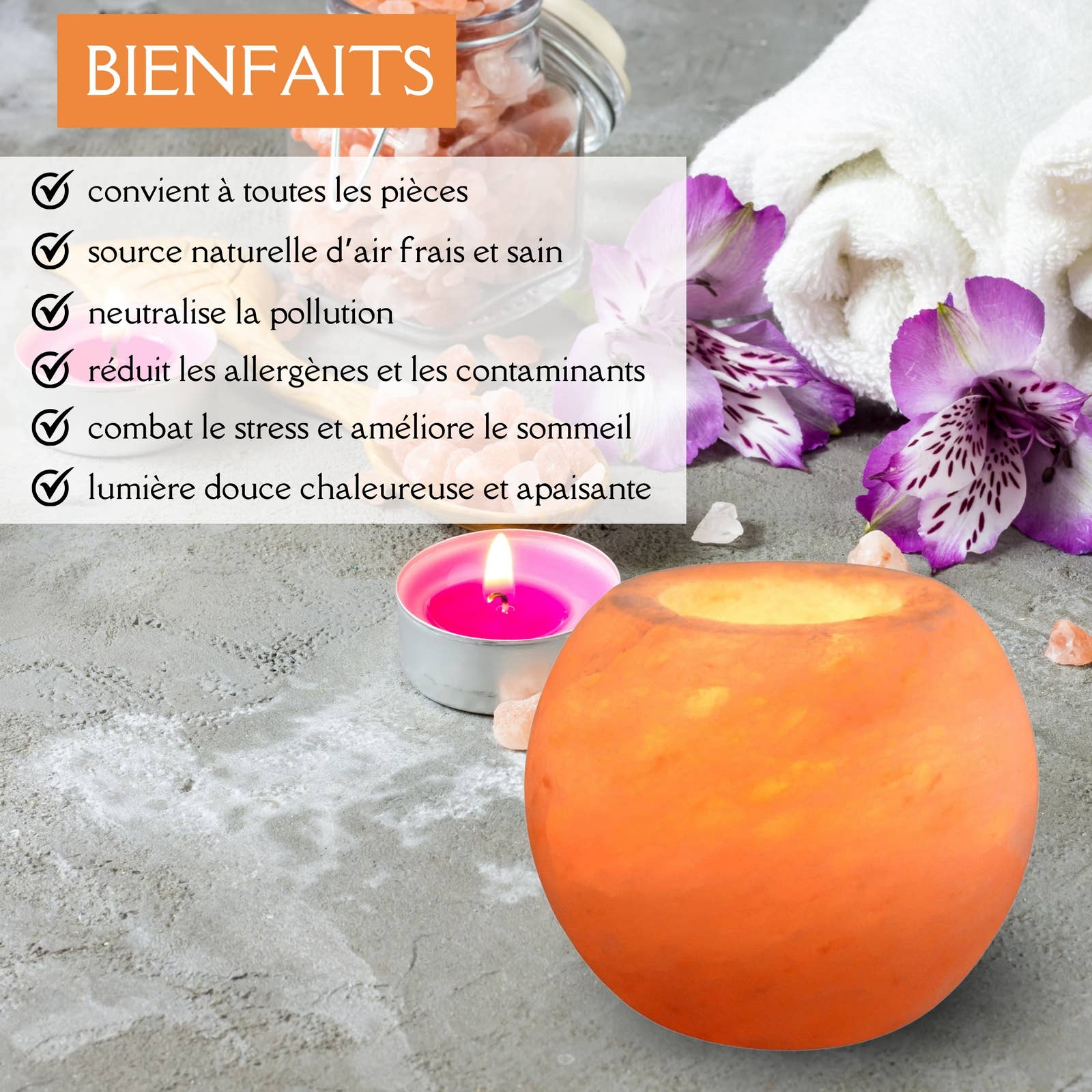 Zen'Arôme - Wholesale Tapered Candle/Candlestick - Himalayan Salt Candle Holder - Sphere 900g2