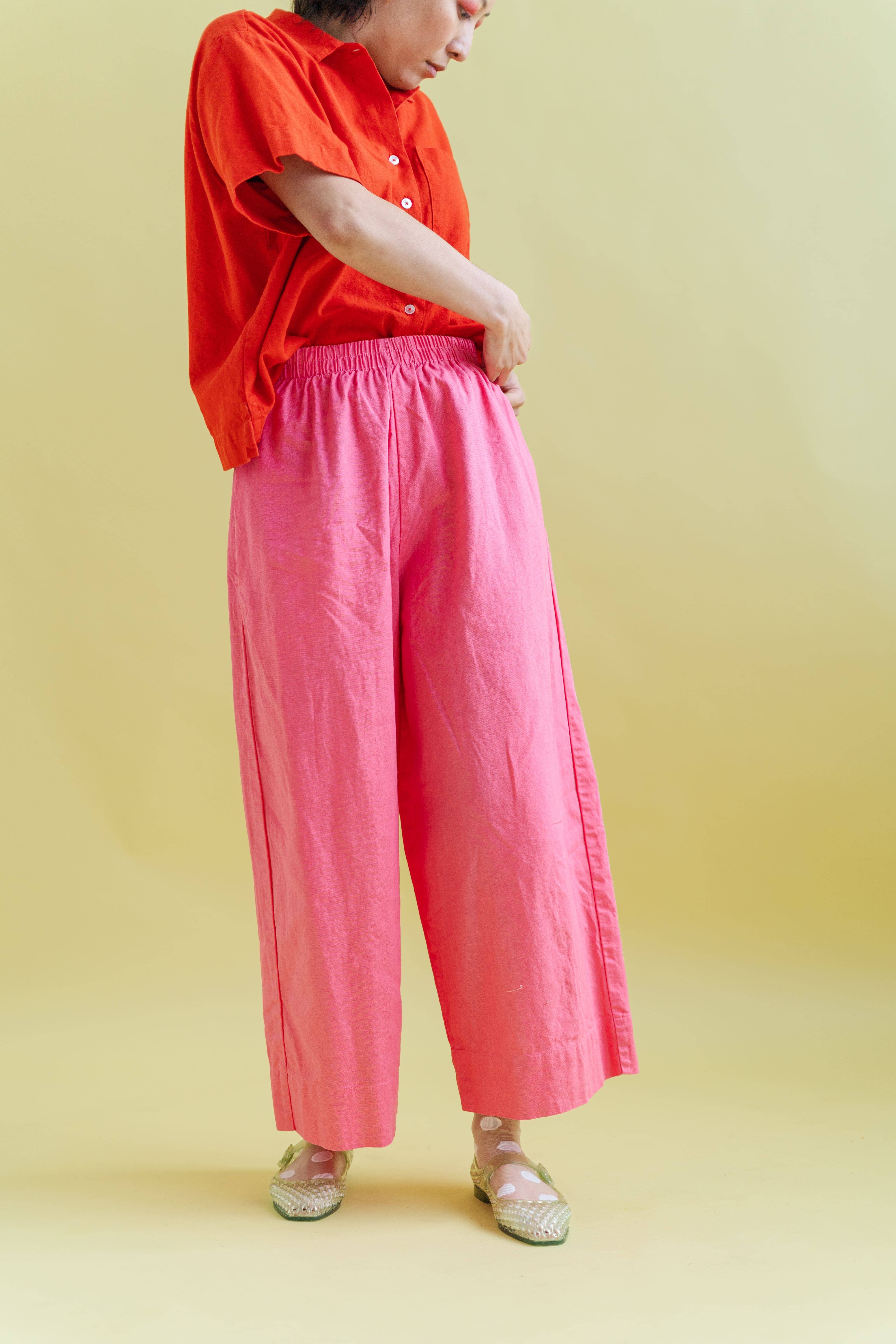 Nettle Studios - Wholesale Pants - Women's - Size Inclusive Plus Size Wide Leg Pant Bubblegum Pink Linen1