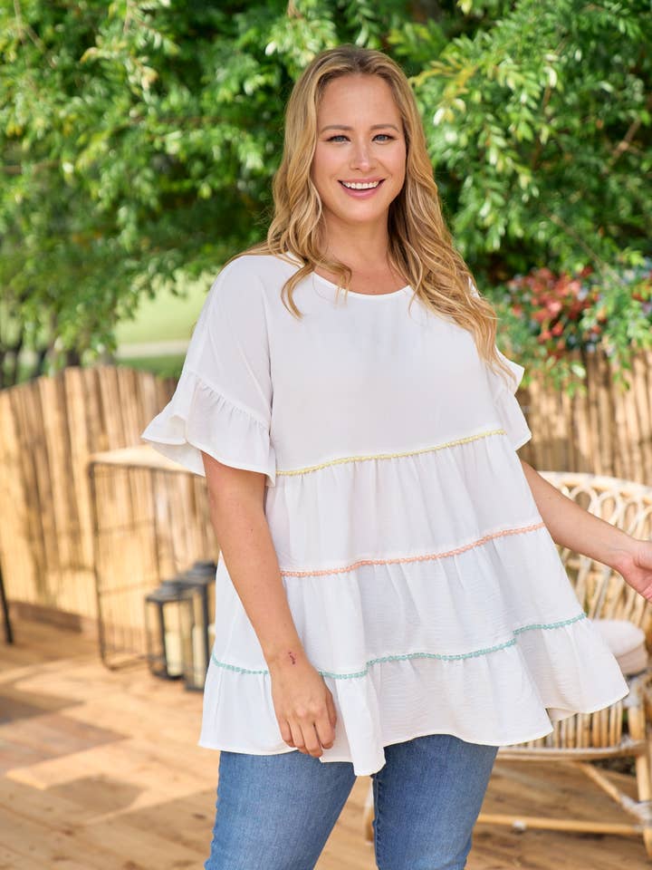 Haut à manches courtes avec bordure Plus-PIST3377 pour la vente par Nicabel