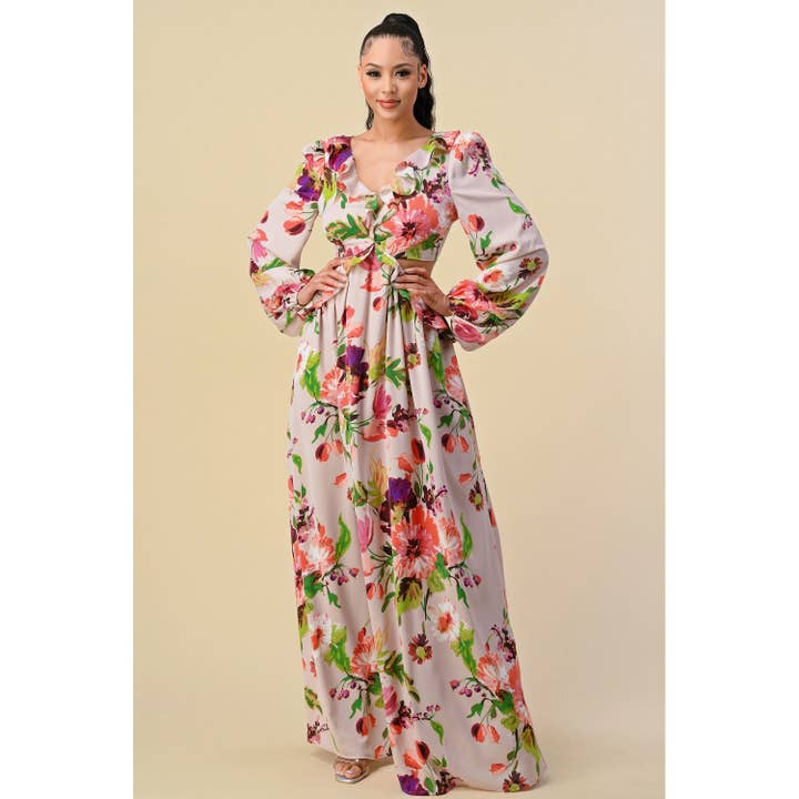 The Sang - Vente Robe – femme - SD3100520-2 - ROBE LONGUE À COL EN V PROFOND À IMPRIMÉ FLORAL8