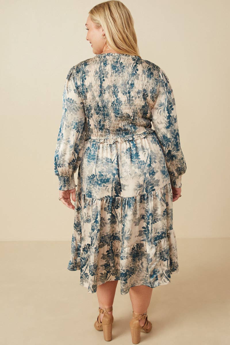 Beige Vestido de satén con cuerpo fruncido y estampado botánico para mujer de venta al por mayor en Faire11