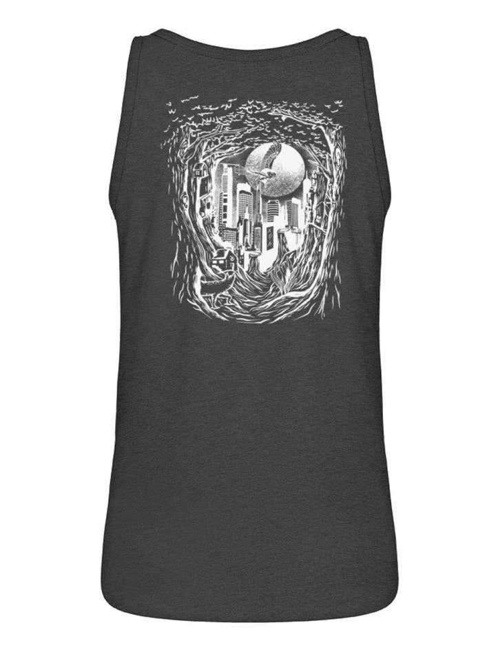 Stad i skogen front & back print - dam premium ekologisk linne för wholesale av Uwaldu