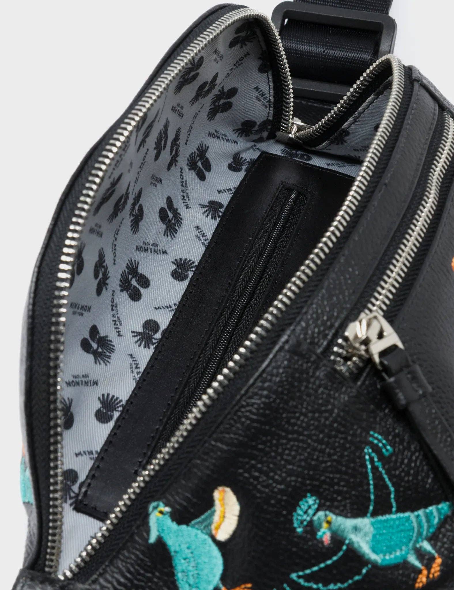 Min & Mon – wholesale Belt bag – Women’s – Harold Fanny Pack Black Leather - Pigeonista Embroidery4