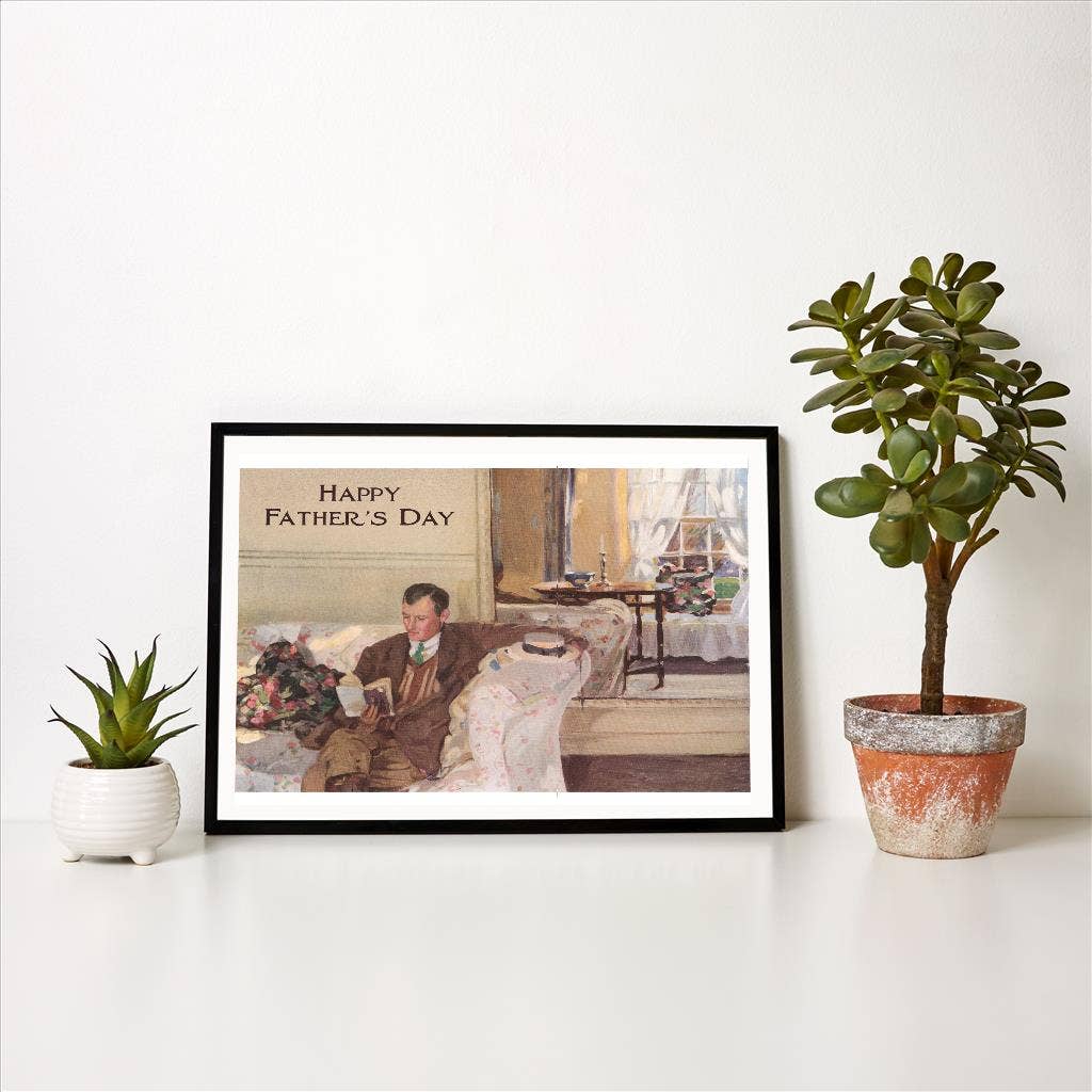 Found Image Press - Vendita all'ingrosso Stampa artistica - Stampa d'Arte DD-15 Buona Festa del Papà Lettura, con Cappello di Paglia1