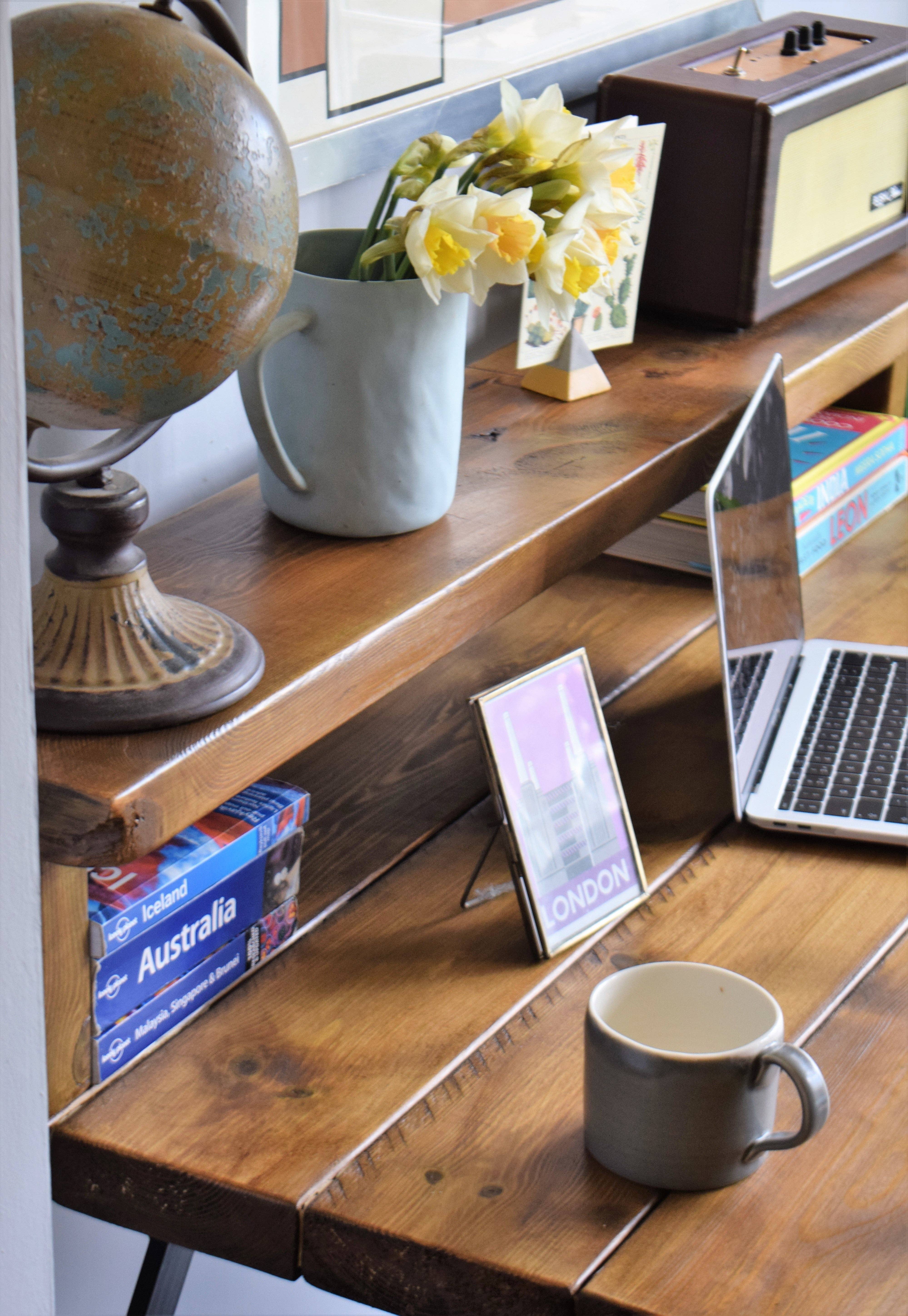 REMOVED BRAND – wholesale Desk set – Industrial Reclaimed Pine Desks with Black Steel Legs - Mid-Century Modern Home Office Furniture  Riser Deep Shelf7