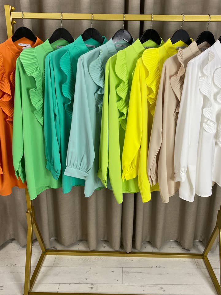 My Winners Direct - Wholesale Button Down Shirt - Women's - Bianca Plus Ruffle Frill Long Sleeve Shirt