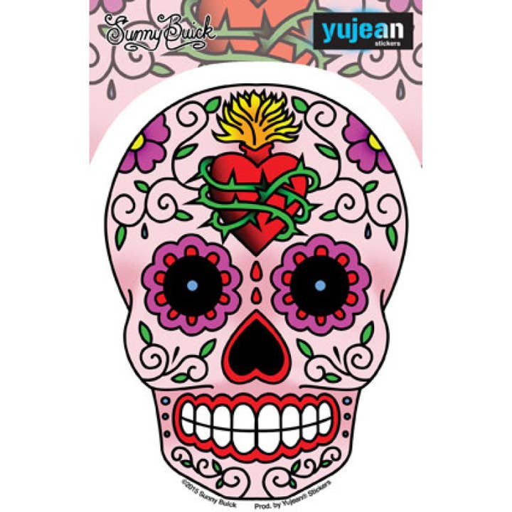 Sunshine Joy - Wholesale Sticker - Sunny Buick Sacred Heart Sugar Skull Sticker 5"