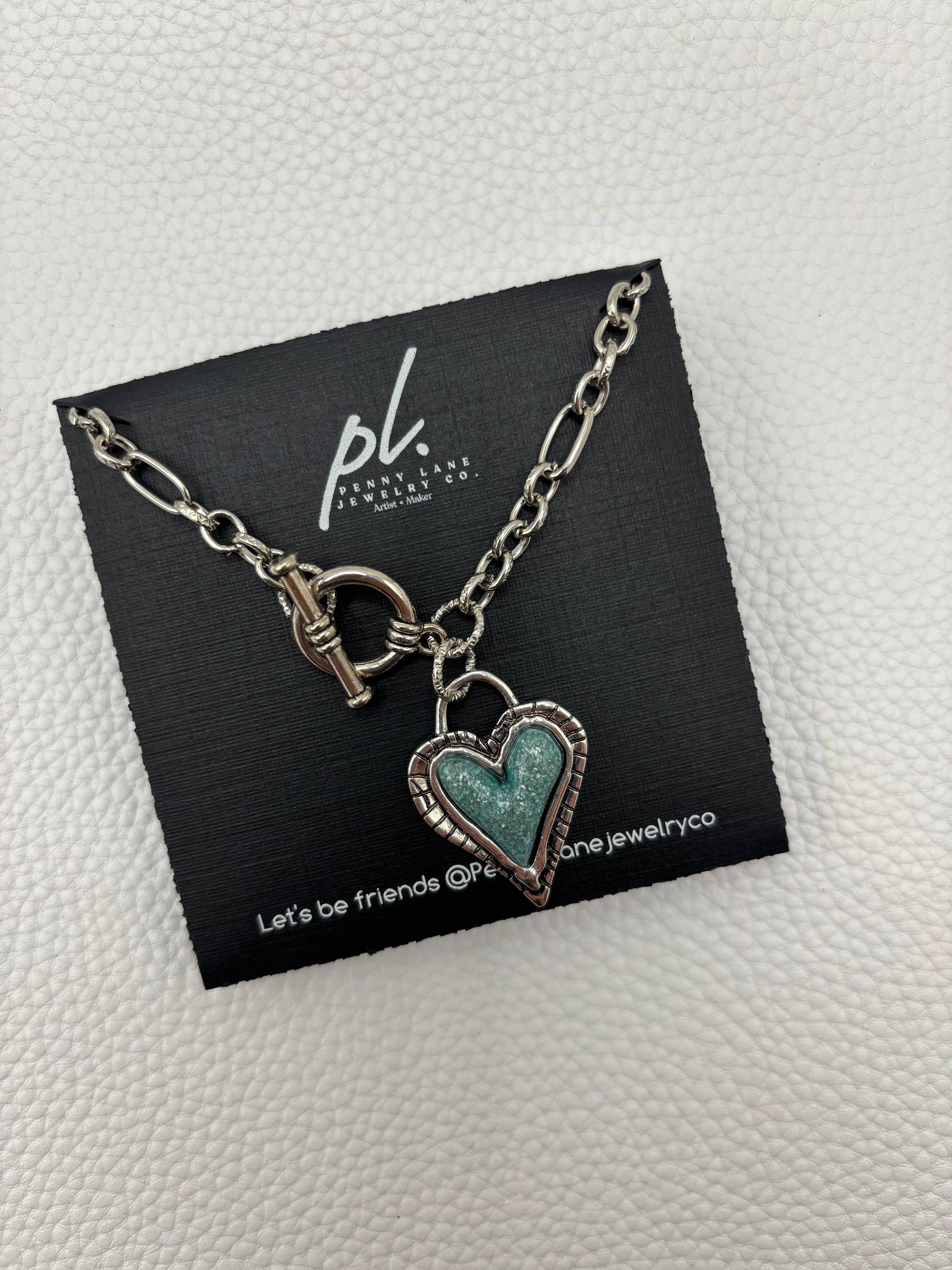 Penny Lane Jewelry Co - Wholesale Pendant/Charm Necklace - Roxy Western turquoise silver heart toggle necklace 0
