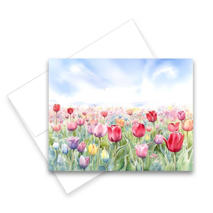 Tarjeta Tulip Fields, juego de 1 o 4, tarjetas de felicitación para venta al por mayor de Aria Rae