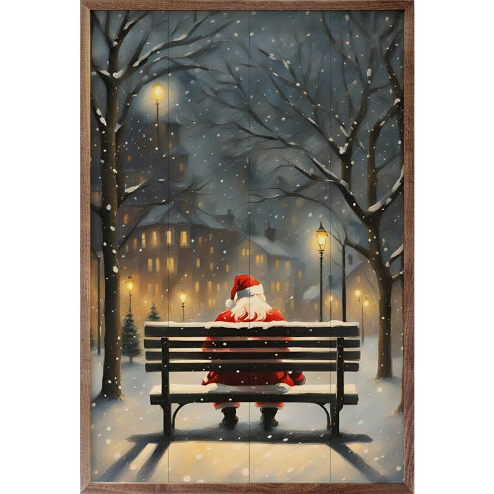 Kendrick Home - Wholesale Christmas Wall Art - Santa On A City Bench0
