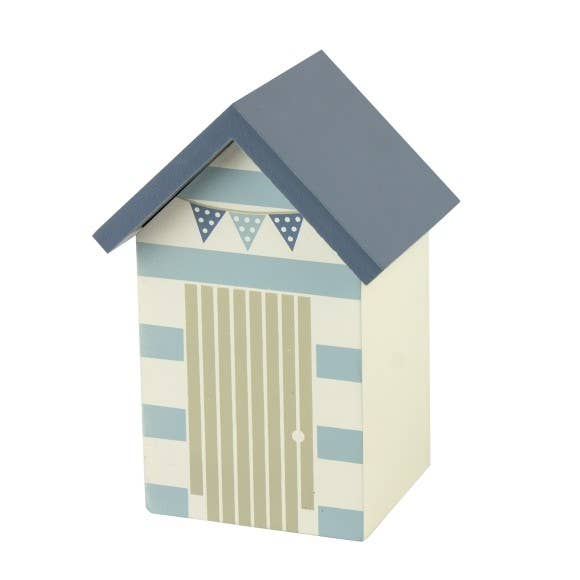 Beach Hut Money Box, Striped Door, 14cm for wholesale by Nauticalia
