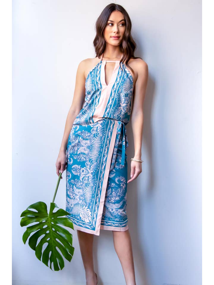 Eva Franco - Wholesale Top & Skirt Set - Women's - Botanical Skirt Set - Teal and Pink2