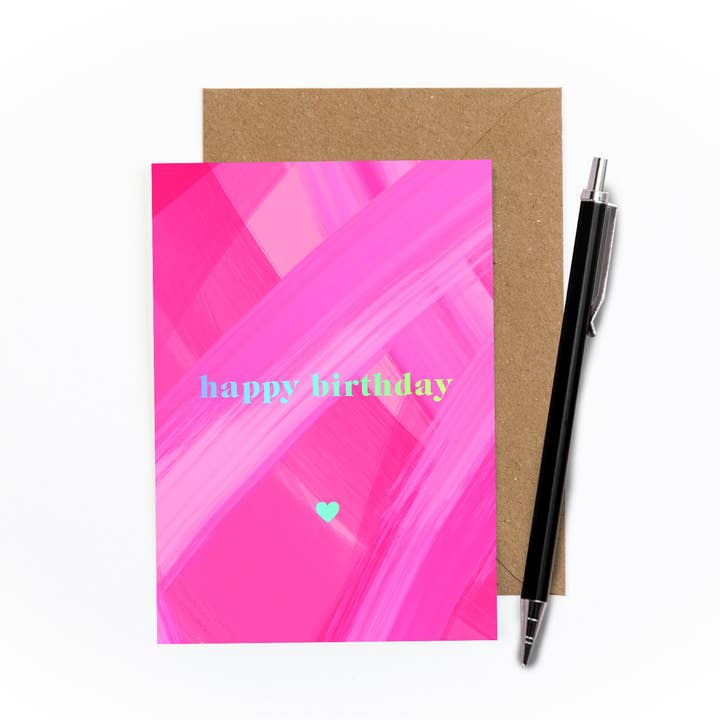 Happy Birthday Pink Foiled Card for wholesale by Amy Illustrates