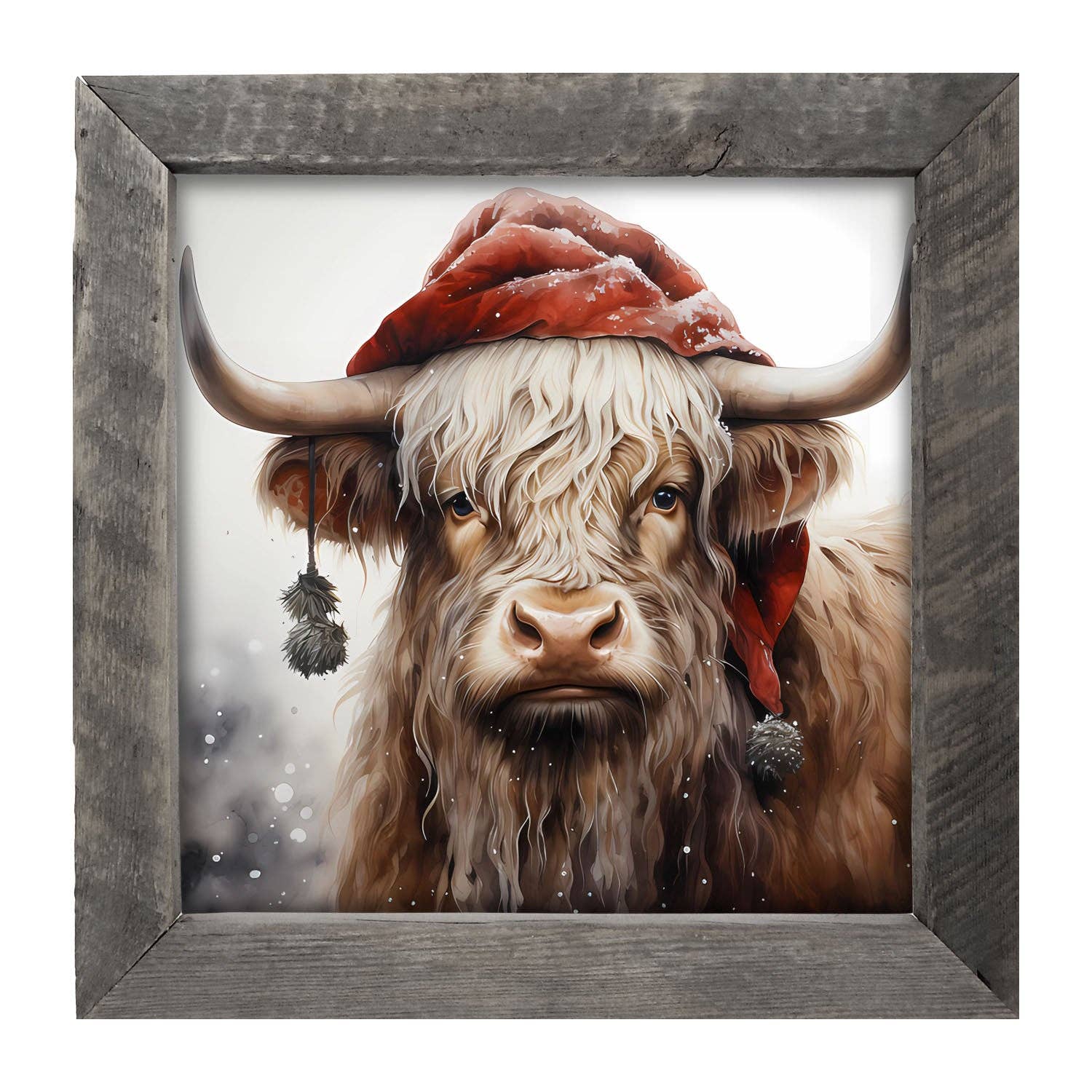 ginger blue - Wholesale Art Print - Highland cow with Santa hat1