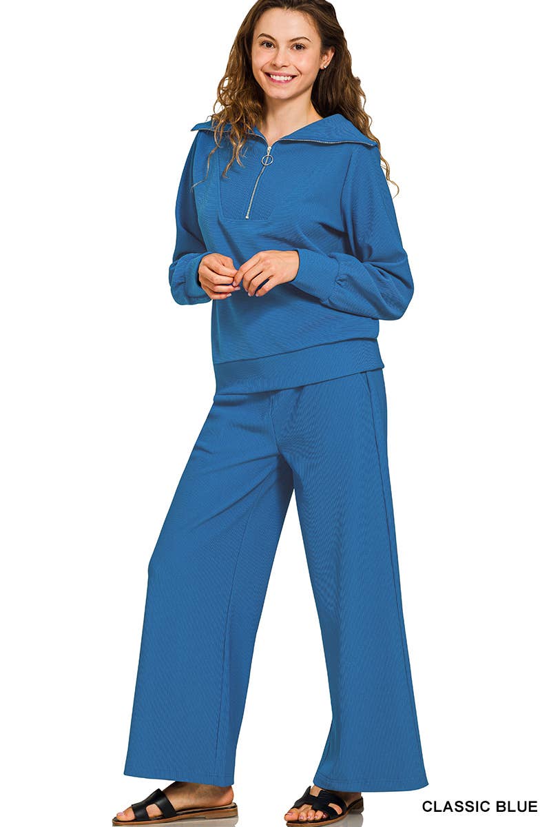 Vanilla Monkey - Wholesale Top & Pant Set (NOT Loungewear) - Women's - Ribbed High Neck Half Zip Pullover And Pants Set5