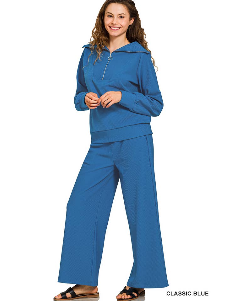 Vanilla Monkey - Wholesale Top & Pant Set (NOT Loungewear) - Women's - Ribbed High Neck Half Zip Pullover And Pants Set5