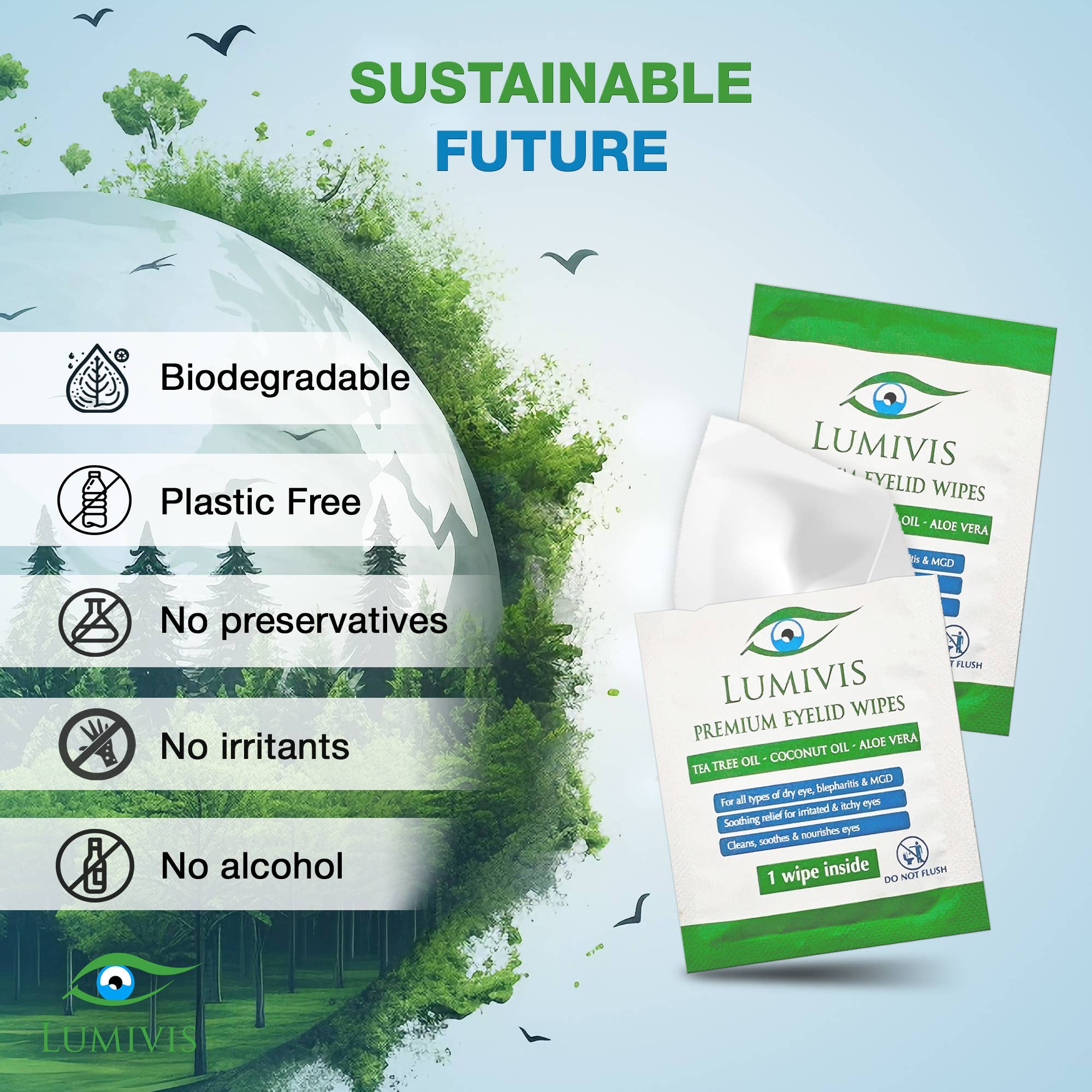 Lumivis - Wholesale Eye Treatment Mask - Lumivis Eyelid & Eyelash Wipes with Tea Tree Oil 108 Pieces4