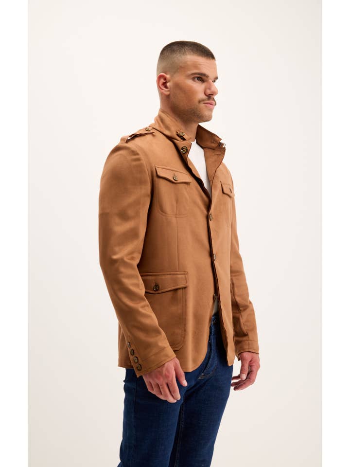 Men's Faux Suede Safari Jacket - Camel for wholesale on Faire2