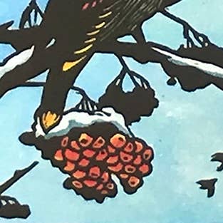 Claire Emery Art - Vente Carte de vœux classique - Waxwings - Plasser au soleil Carte2
