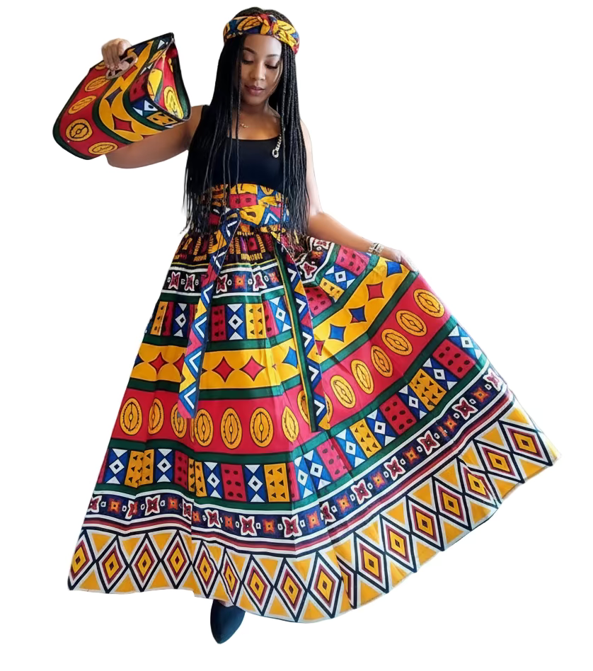 India Batik - Wholesale Dress - Women's - 3pcs Set Maxi Skirt Pocketbook wrap Dress J2