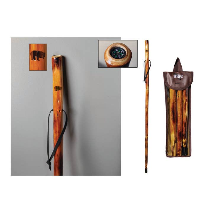 Manual Woodworkers and Weavers, Inc. - Wholesale Sporting Accessories - Take A Hike Compass Walking Stick W/ Compass & Pouch - Bear Silhouette