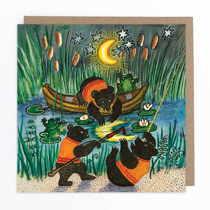 Kapelki Art – wholesale Everyday greeting card – Little Bears Catching the Moon Greeting Card