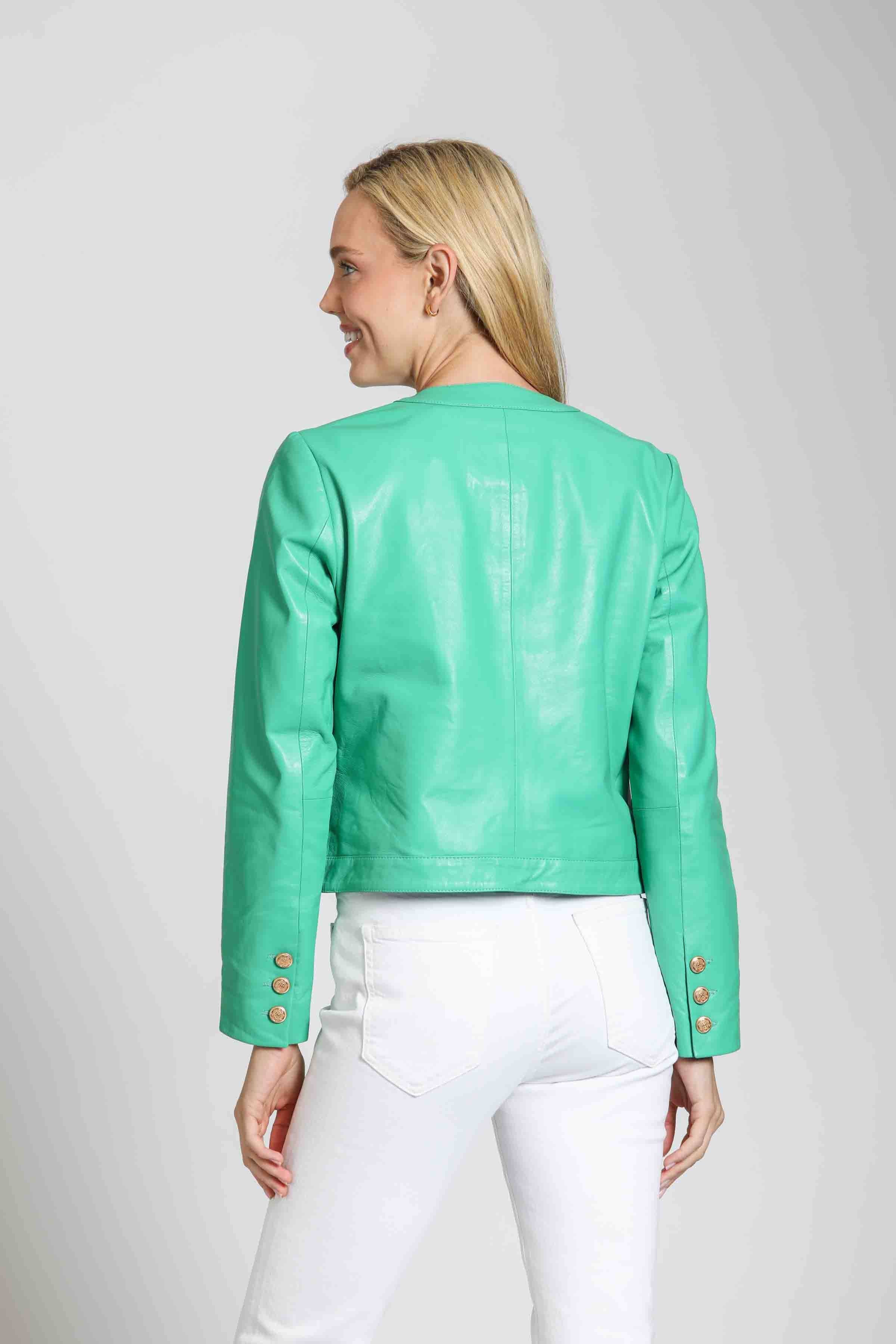 11Uptown - Vendita all'ingrosso Giacca in pelle - Donna - Giacca in pelle di agnello con bottoni dorati7