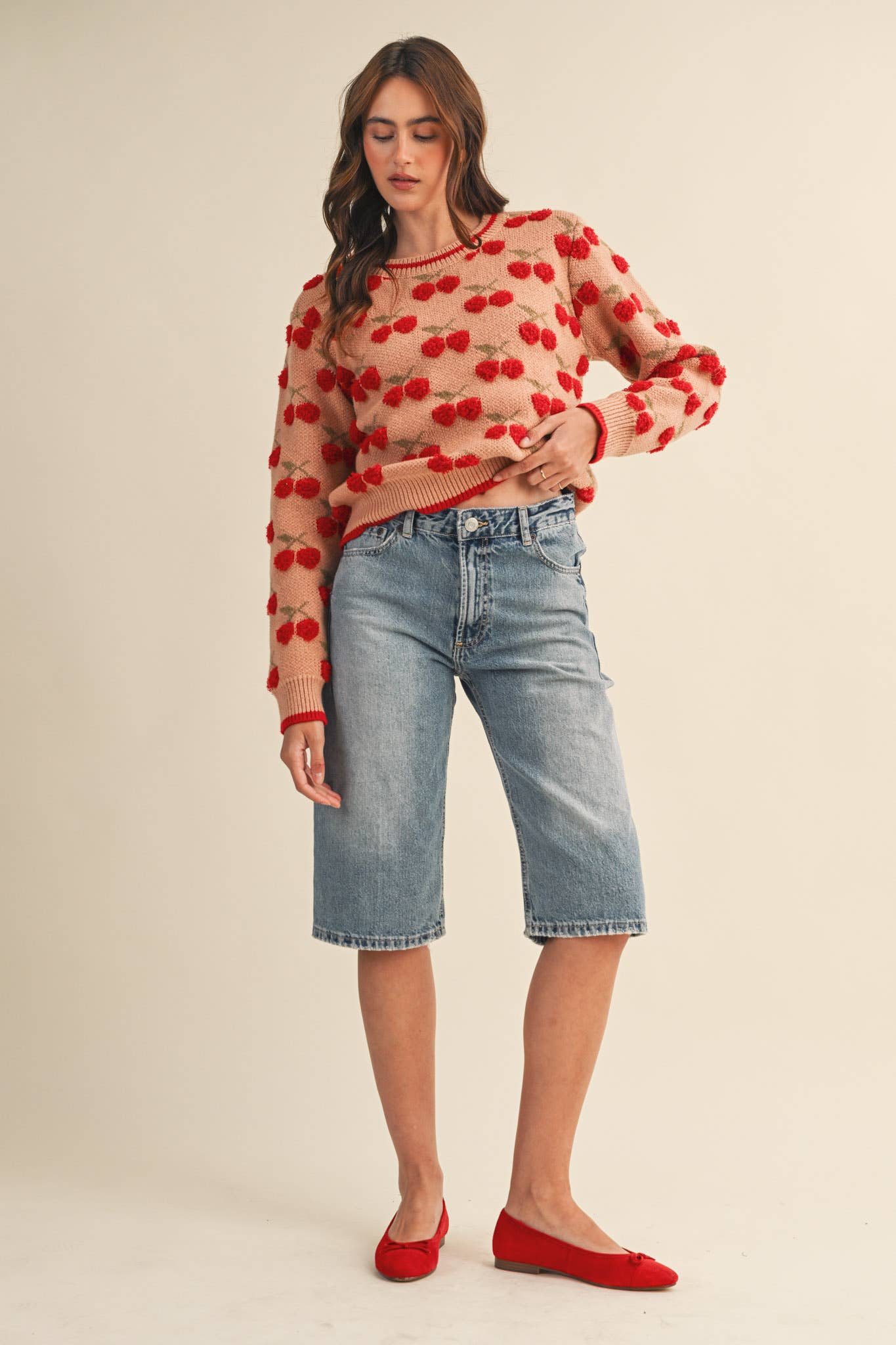 &MERCI - Wholesale Knit Sweater - Women's - FUZZY CHERRY SWEATER MSW1112237