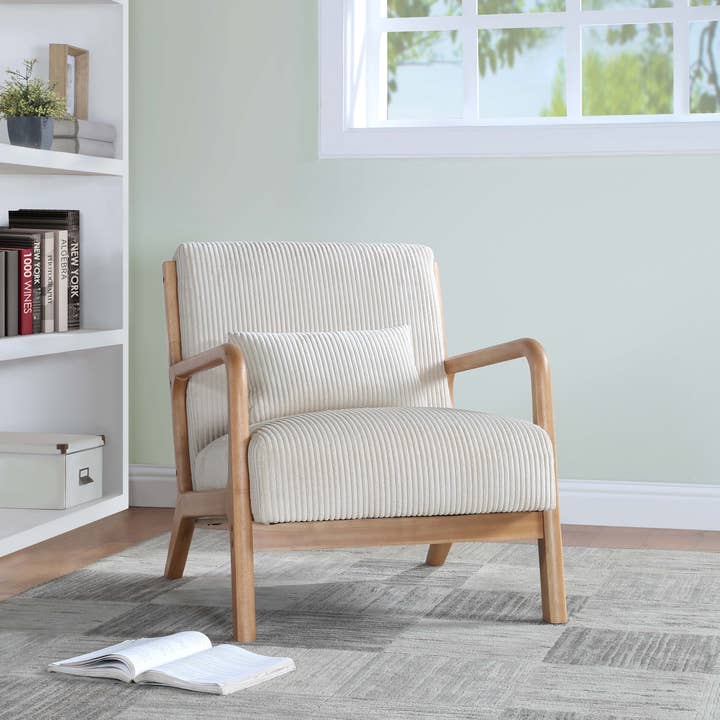 39F Inc. - Wholesale Chair -  Corduroy Wooden Lounge Chair,Gray/Beige/Yellow/Pink/Camel1