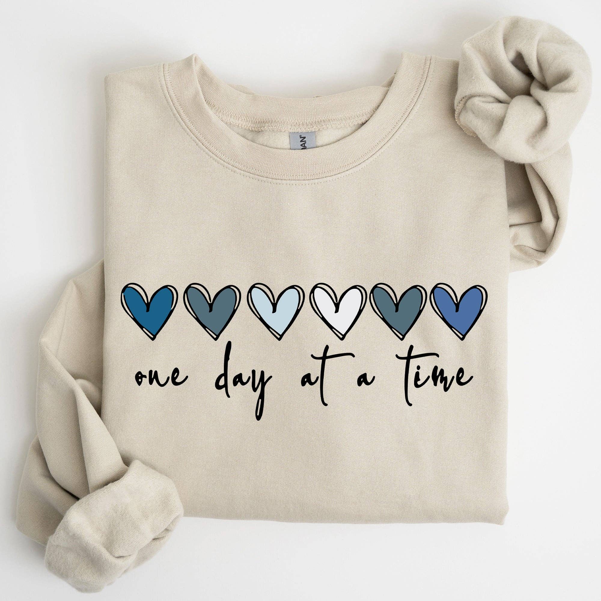 Refinery Number One LLC – wholesale Graphic sweatshirt – Women’s – One Day At A Time, Mental Health,Wellness, Hearts Sweatshirt5