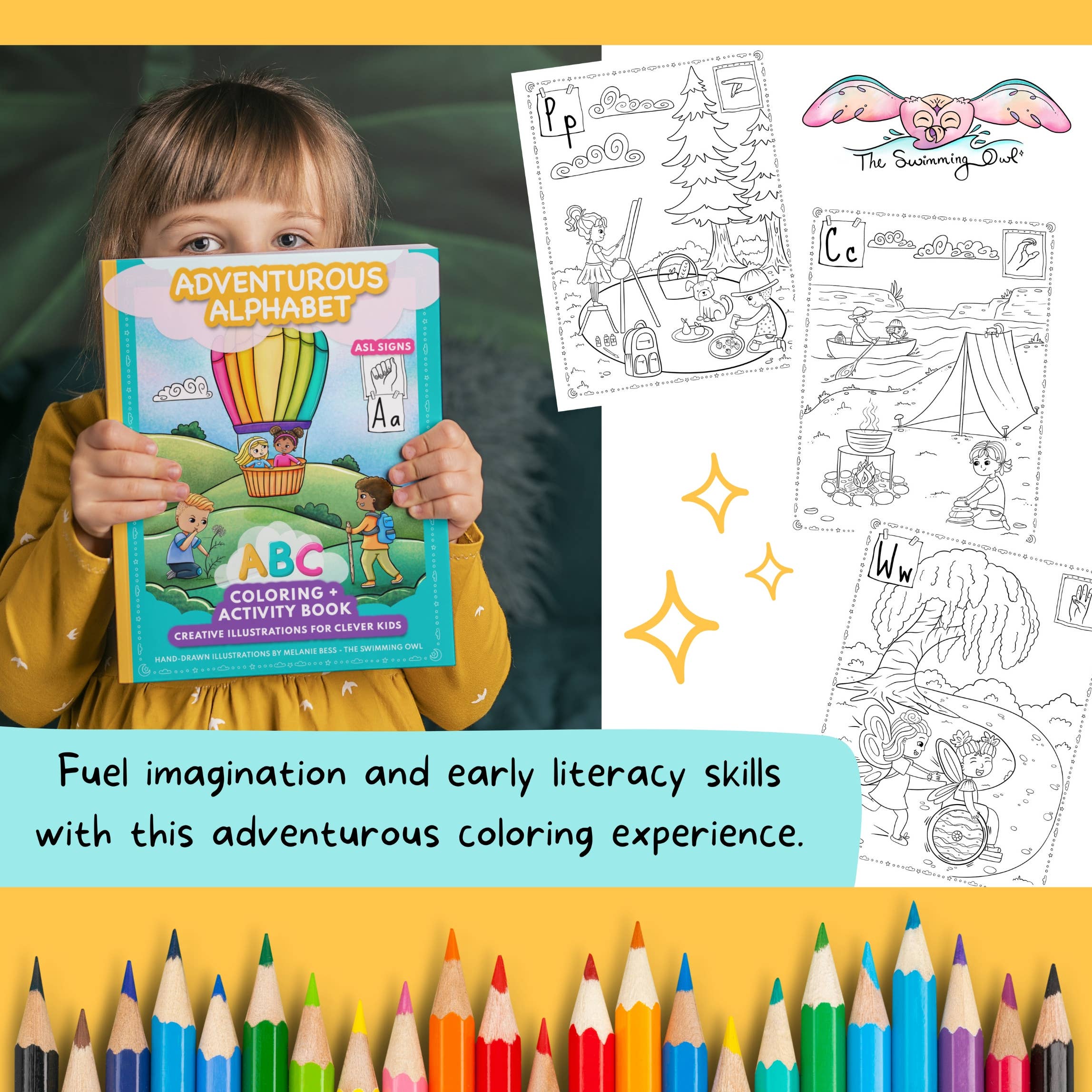 The Swimming Owl - Wholesale Coloring & Activity Book - Kids & Baby - Adventurous Alphabet ABC Coloring + Activity Book For Kids3