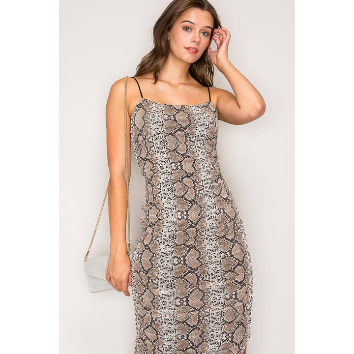 Printed Sleeveless Ruched Mesh Cami Midi Dress for wholesale by Popular 21