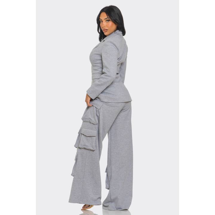 GREY Structured Blazer and Cargo Pants Set for wholesale on Faire