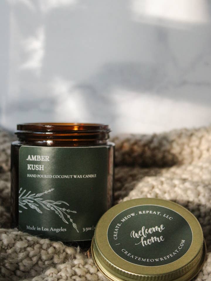 Amber Kush - coconut wax candle for wholesale by Create. Meow. Repeat. LLC