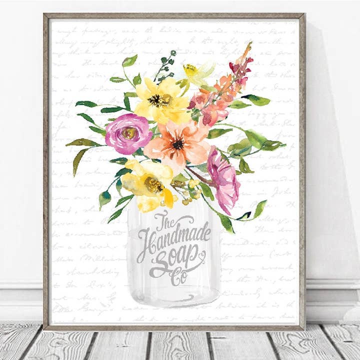 Tarro de masón blanco floral brillante The Handmade Soap Co para venta al por mayor de Lettered & Lined