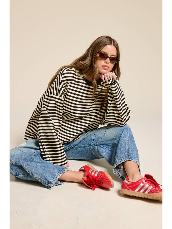 Mimosa - Wholesale Knit Top - Women's - Striped Terry Oversized Long Sleeve Top11