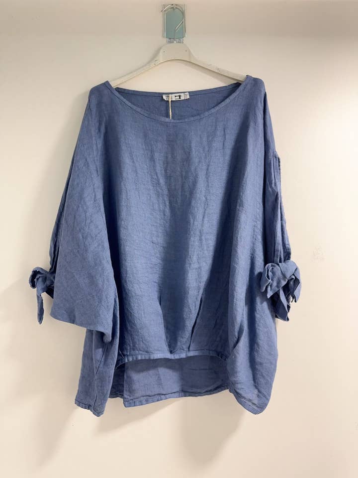 Happy look - Wholesale Blouse - Women's - Oversized Linen Top with Knotted Sleeves