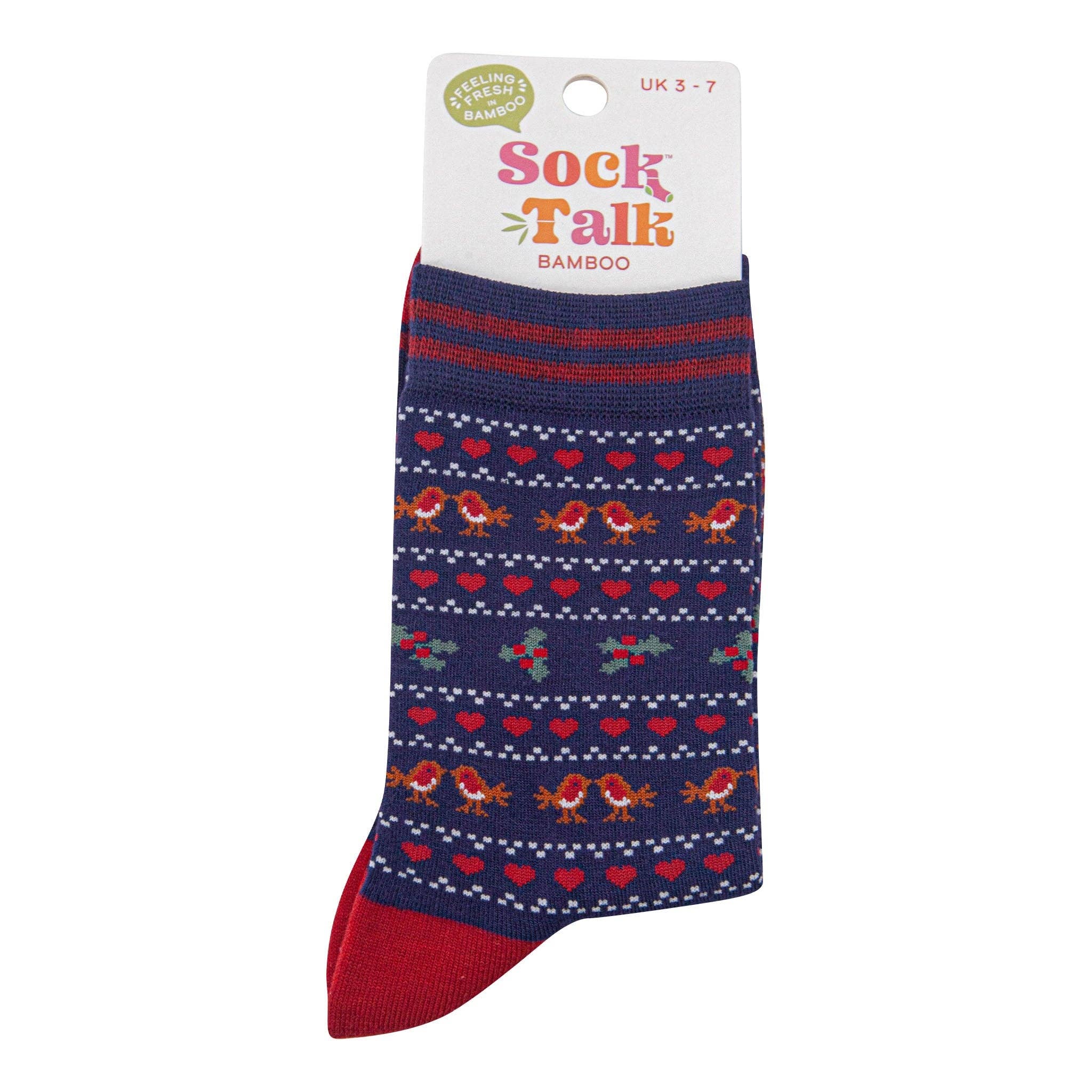 Sock Talk – wholesale Socks – Women's – Women's Bamboo Socks - Navy Blue/Red, Robin Fair Isle3