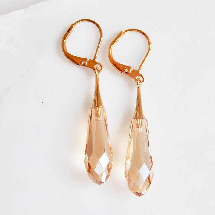 Golden Teardrop Swarovski Crystal Earrings for wholesale by Love Your Bling®