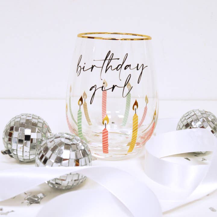 8 Oak Lane - Wholesale Wine Glass - Multi Birthday Girl Stemless Wine Glass
