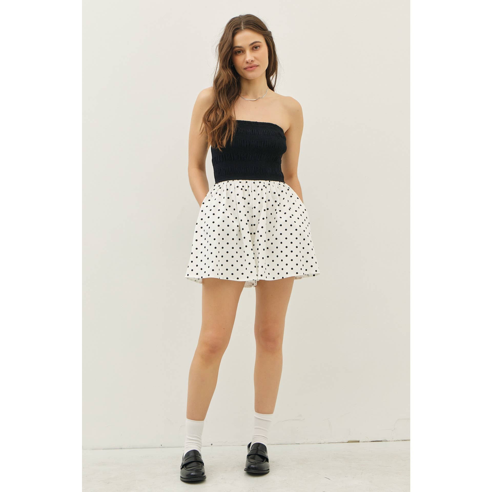 idem ditto - Wholesale Romper - Women's - SMOCKED TUBE TOP ROMPER WITH POLKA DOT SHORTS16