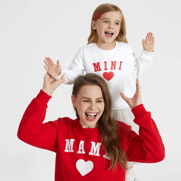 Mor og datter outfits - Mini Me hjerteprint sweatshirts for engroshandel hos PatPat