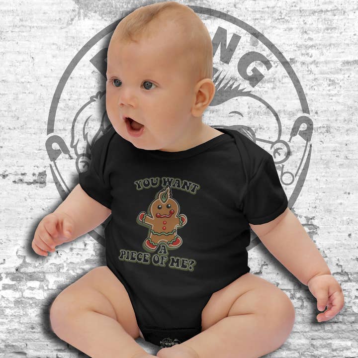 Christmas GingerBread Infant Unisex Short Sleeve Bodysuit for wholesale by Raging Rascals